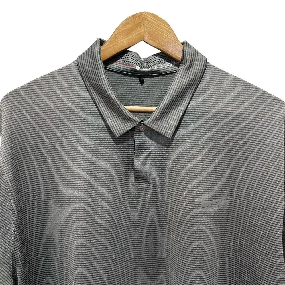Nike Tiger Woods Collection Mens XL Golf Polo Shirt Gray Striped Snap Button guc